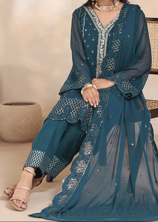 MOONLIT OCEAN – Embroidered Chiffon Unstitched 3PC Suit.