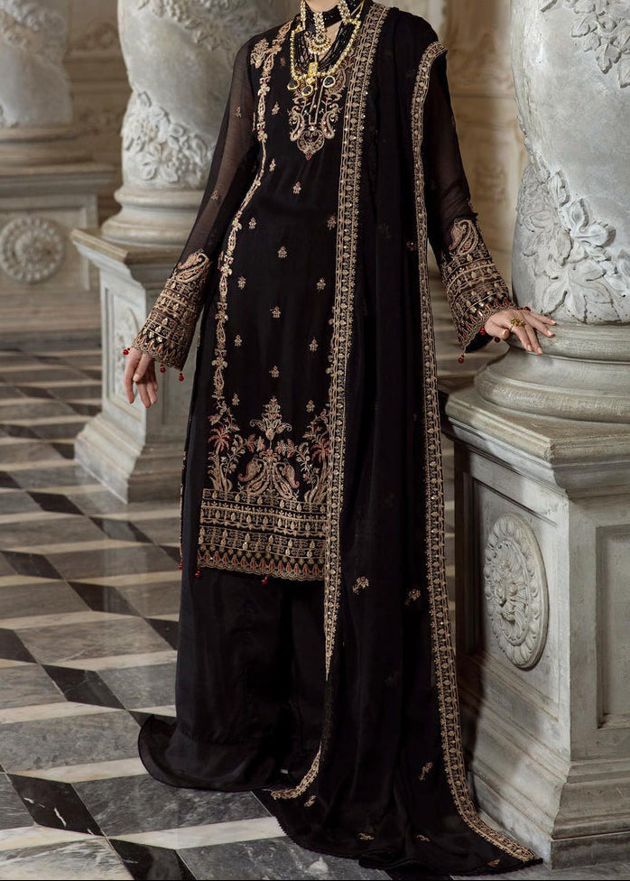 Rich Black- embroidered chiffon unstitched 3Pc Suit