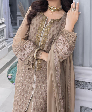 Moss Brown- Embroidered Chiffon Unstitched 3Pc Suit