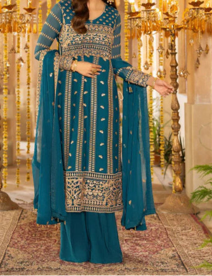 SAHAR– Embroidered Chiffon Unstitched 3Pc Suit.