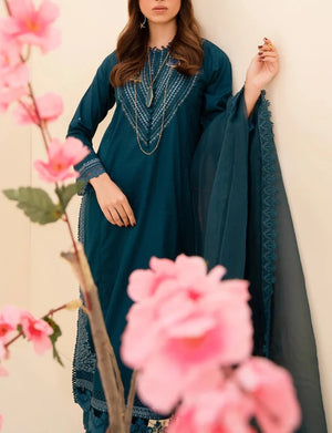 Grace S473-Embroidered 3pc lawn dress with embroidered organza dupatta.