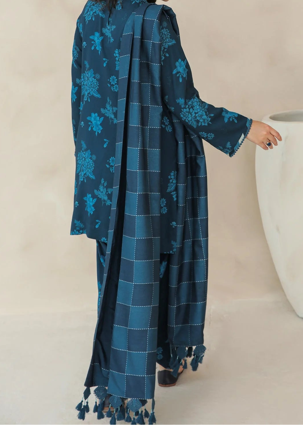 Grace W839 - Digital Printed 3pc Karandi Dress With Digital Printed Karandi Shawl.