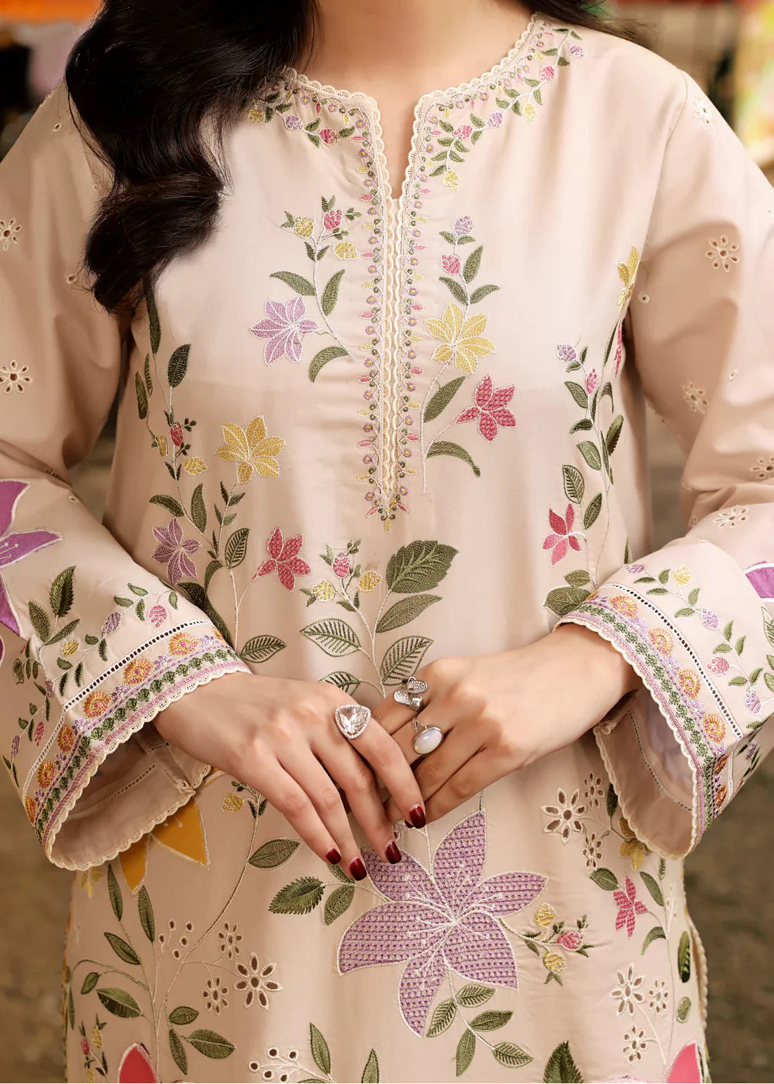 Grace Z-(S1503) - Stitched Embroidered 3pc CHIKANKARI Lawn Dress With Printed Lawn Dupatta.