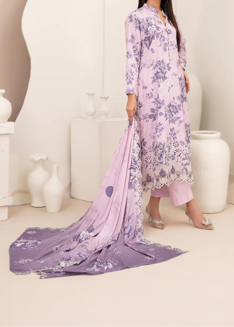 Grace S1318 - Printed & Embroidered 3pc Lawn Dress With Embroidered Chiffon Dupatta.