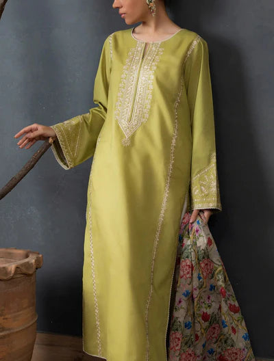 Grace Z-(W606)- Stitched Embroidered 3pc Marina Dress With Printed Shawl.