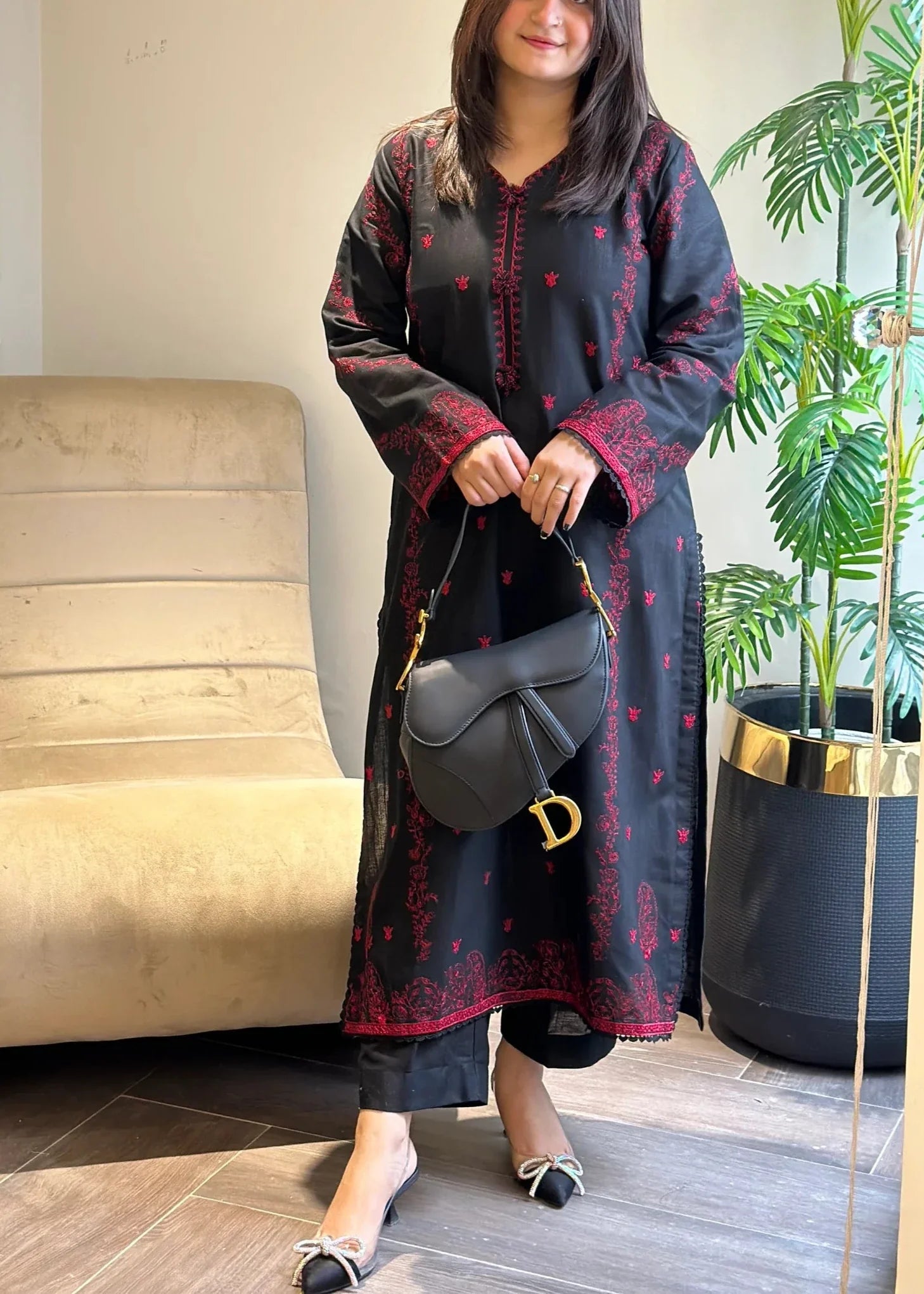 Grace Z-(W535)- Stitched Embroidered 2Pc khaddar Dress.