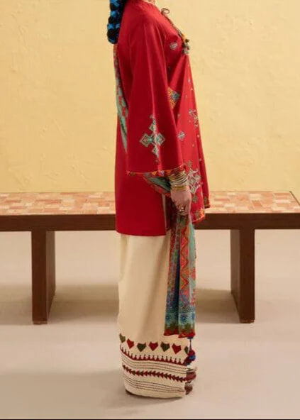 Grace Z-(W750) - Stitched Embroidered 3pc Marina Dress With Printed Shawl.