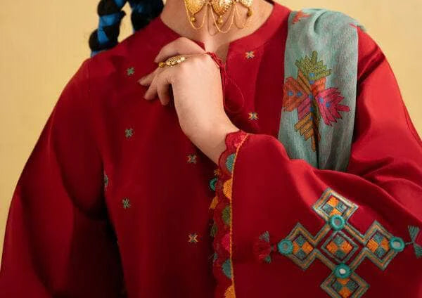 Grace Z-(W750) - Stitched Embroidered 3pc Marina Dress With Printed Shawl.