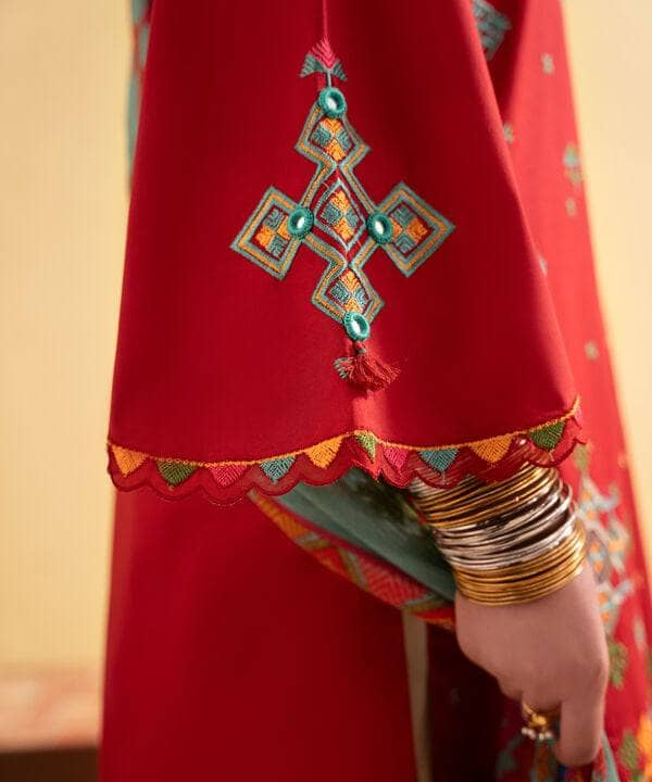 Grace Z-(W750) - Stitched Embroidered 3pc Marina Dress With Printed Shawl.