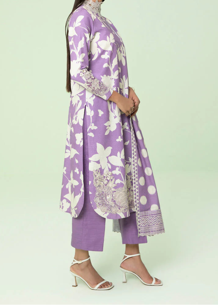 Grace W812 - Digital Printed 3pc Karandi Dress With Digital Printed Karandi Shawl.