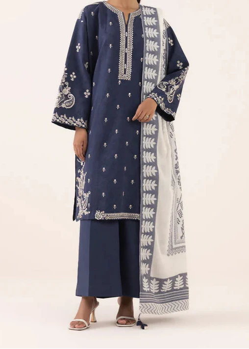 Grace Z-(W826) - Stitched Embroidered 3pc Marina Dress With Printed Shawl.