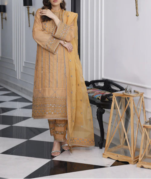MARIGOLD– Embroidered Chiffon Unstitched 3Pc Suit.
