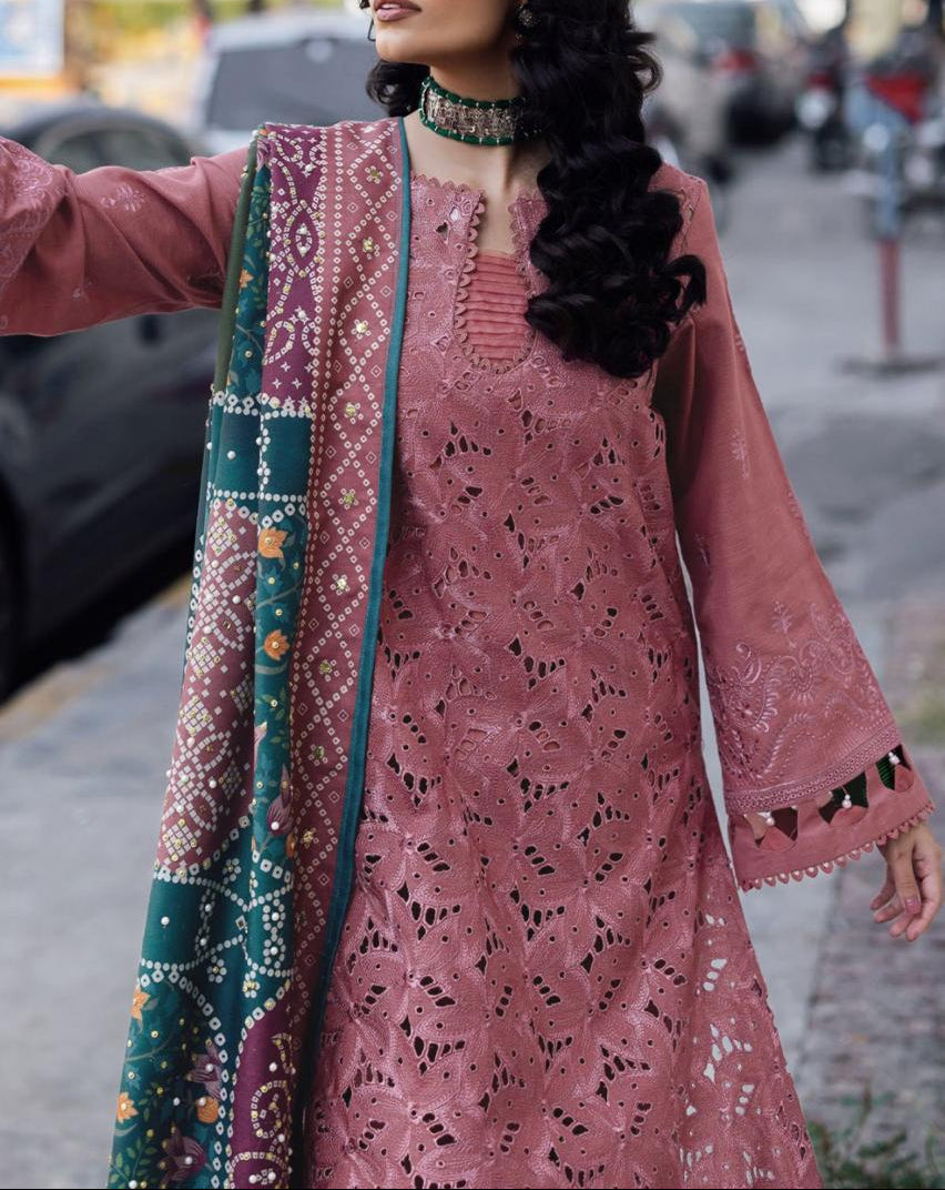 Grace S1029-Embroidered 3PC CHIKANKARI Lawn Dress With Printed Munar Dupatta.