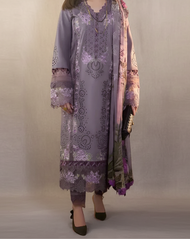 Grace S1266-Embroidered 3pc CHIKANKARI Lawn Dress With Printed Munar Dupatta.