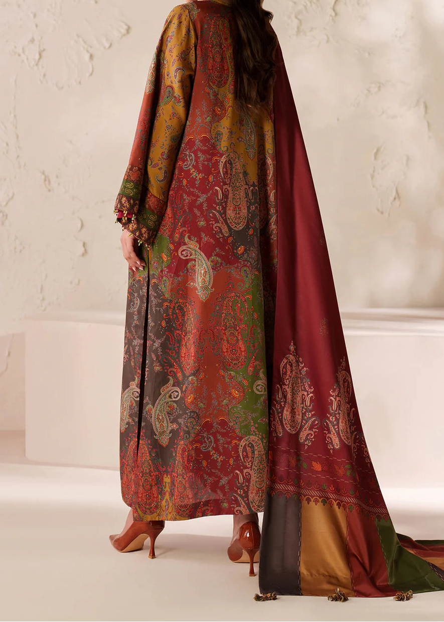 Grace W847 - Digital Printed 3pc Karandi Dress With Digital Printed Karandi Shawl.