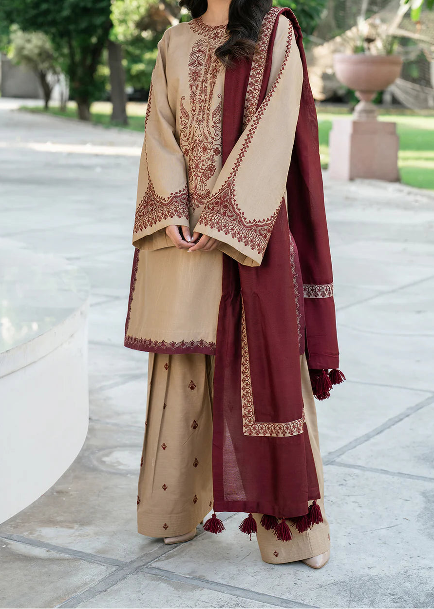 Grace W709-Embroidered 3pc Marina Dress With Printed Shawl