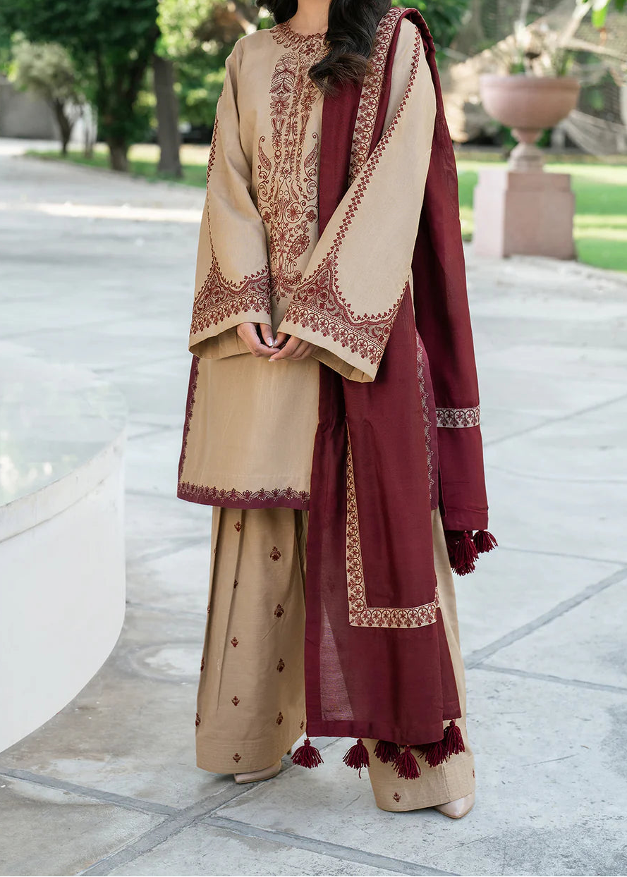 Grace Z-(W709) - Stitched Embroidered 3pc Marina Dress With Printed Shawl