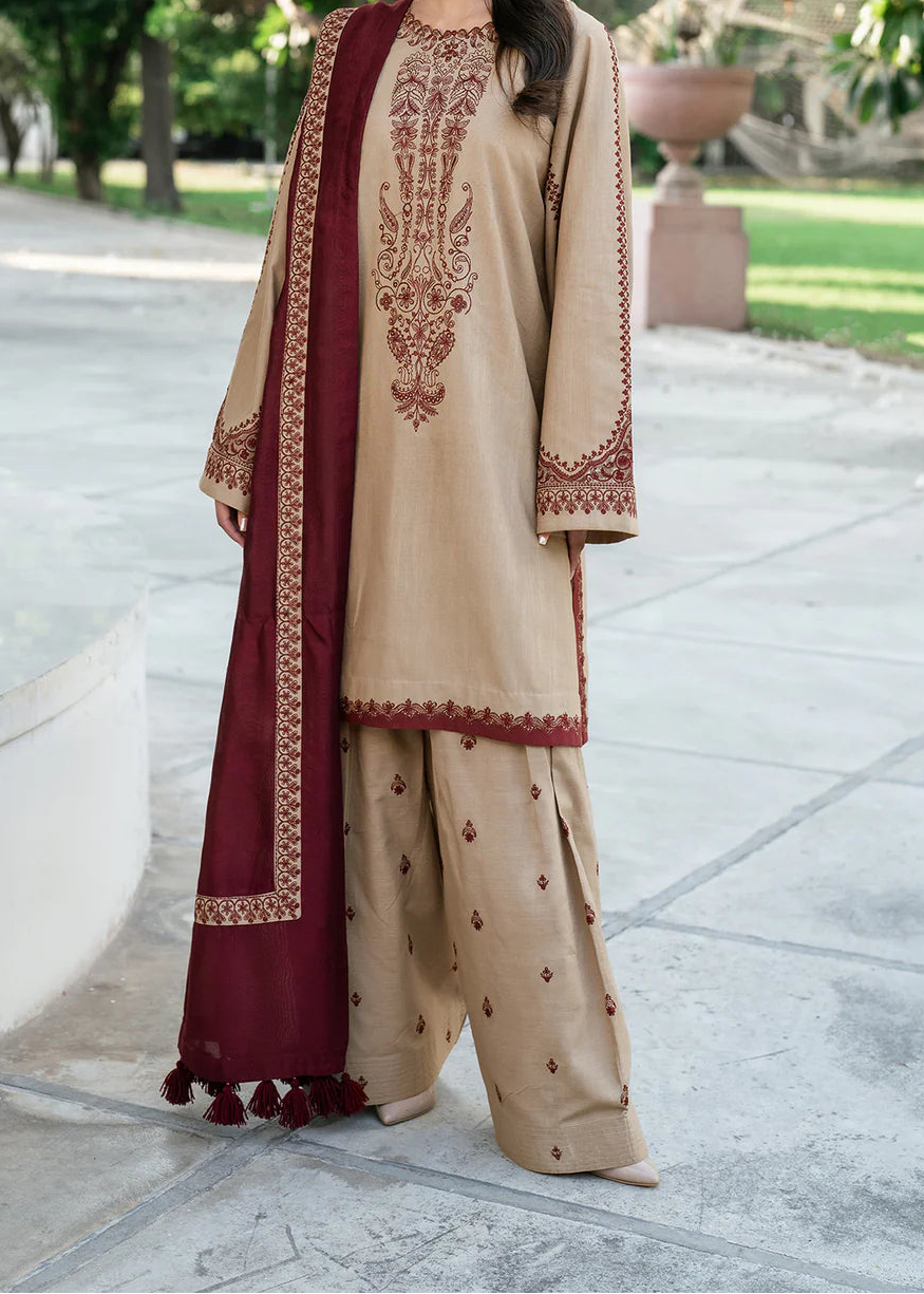 Grace Z-(W709) - Stitched Embroidered 3pc Marina Dress With Printed Shawl