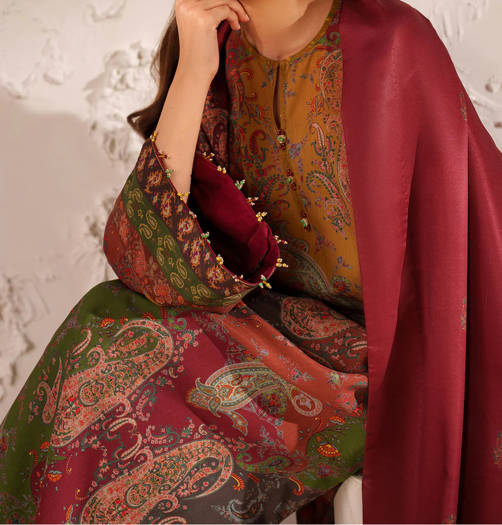 Grace W847 - Digital Printed 3pc Karandi Dress With Digital Printed Karandi Shawl.