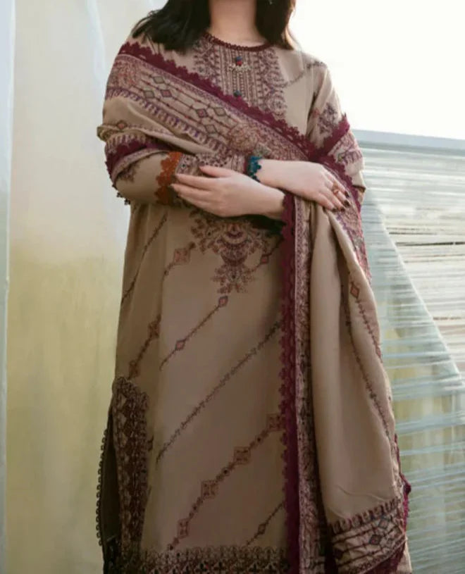 Grace Z-(W756 ) - Stitched Embroidered 3pc Marina Dress With Embroidered Marina Shawl.