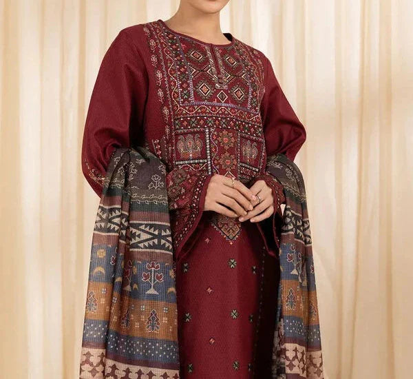 Grace Z-(S1046)- Stitched Embroidered 3PC Lawn Dress with Printed Munar Dupatta.