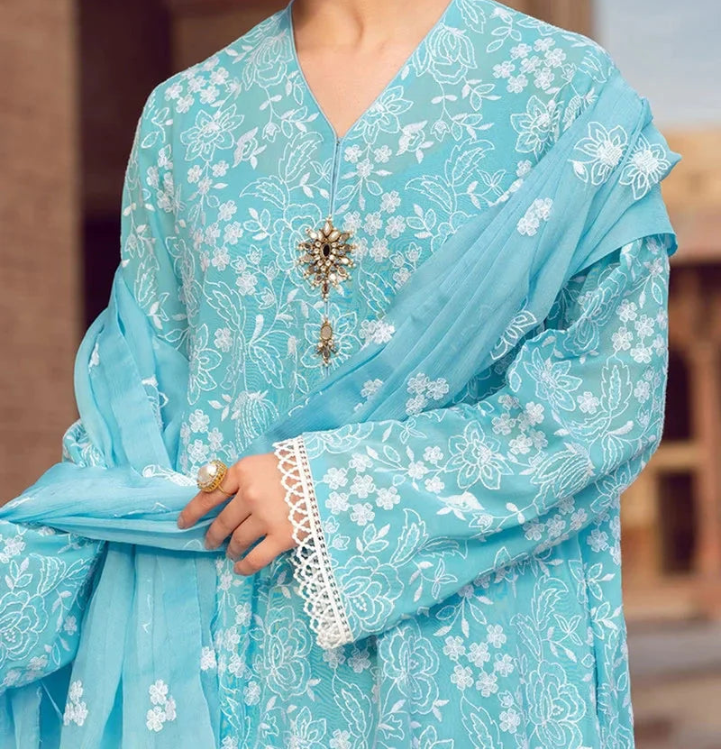 Grace S723-Embroidered 3pc Lawn Dress With Embroidered Chiffon Dupatta.