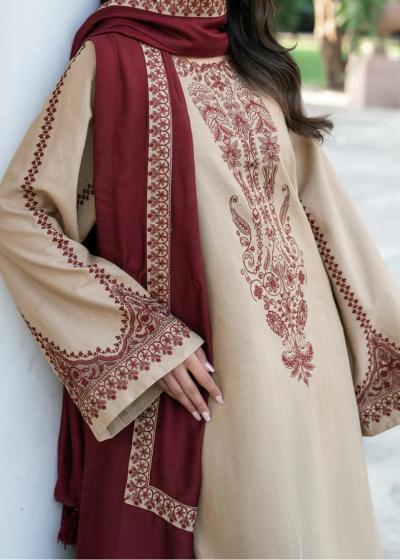 Grace Z-(W709) - Stitched Embroidered 3pc Marina Dress With Printed Shawl