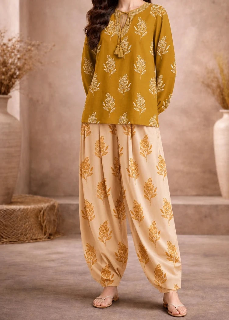 Grace Z-(W1060) - Stitched Digital Printed 2pc Silk Dress.