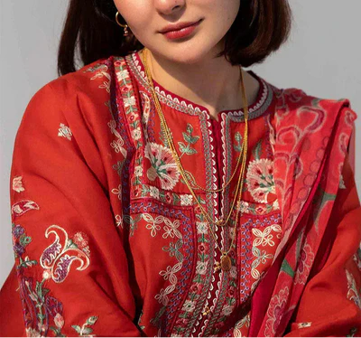 Grace Z117- Stitched Embroidered 3pc Lawn Dress With Printed Munar Dupatta.