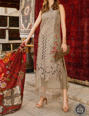 Grace S424 -Embroidered 3pc cotton lawn dress with digital printed silk dupatta