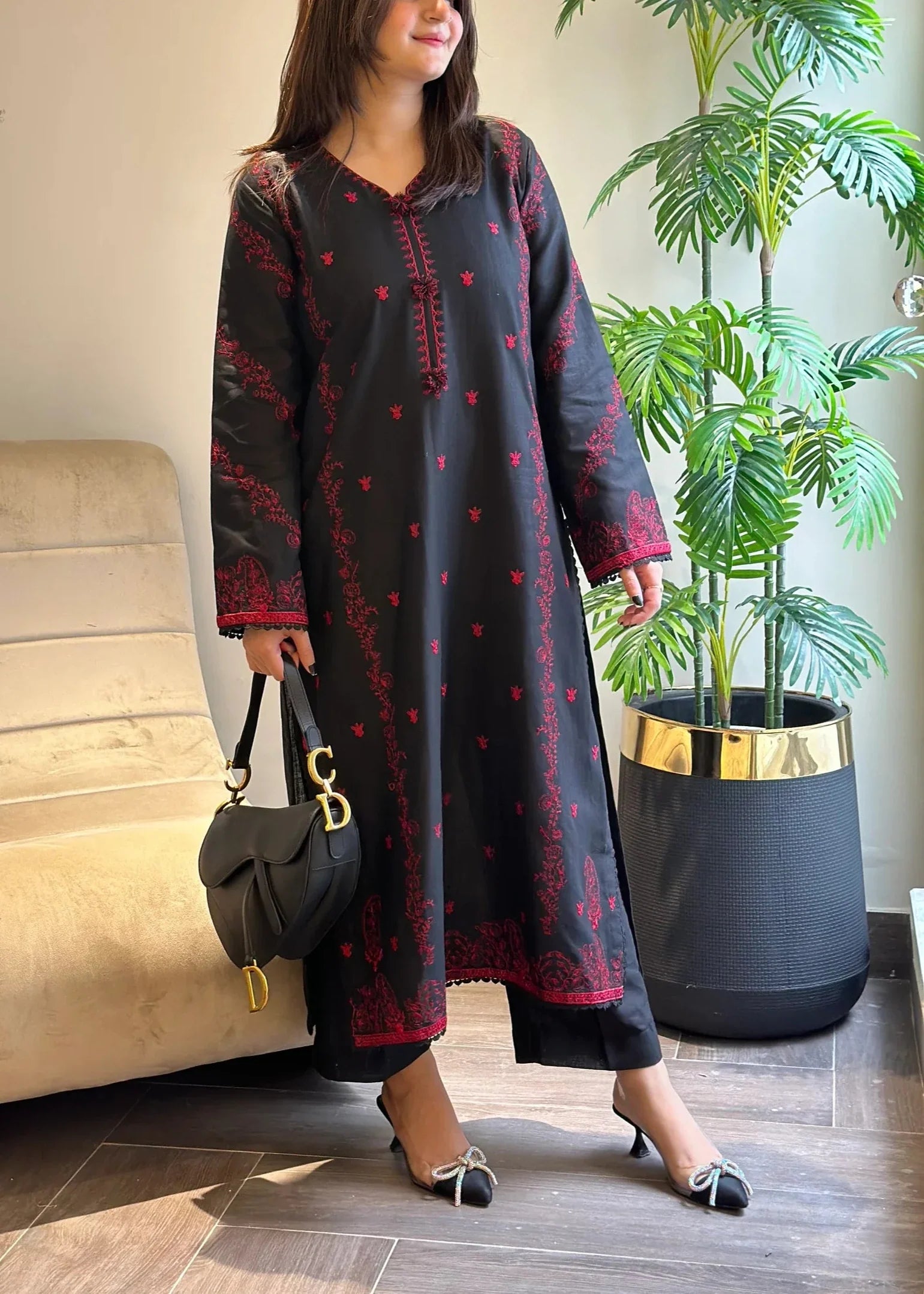 Grace Z-(W634)- Stitched Embroidered 2Pc Linen Dress.