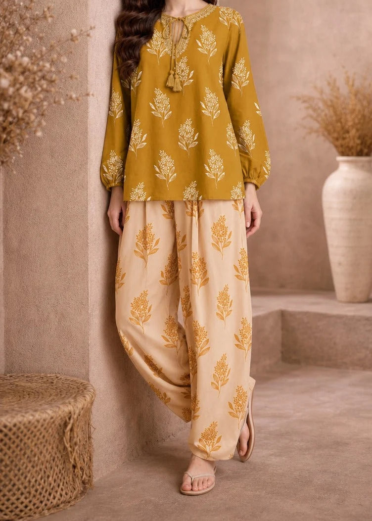 Grace Z-(W1060) - Stitched Digital Printed 2pc Silk Dress.