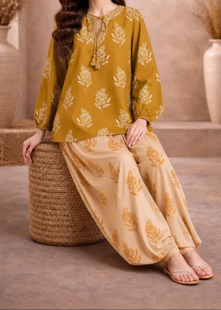 Grace Z-(W1060) - Stitched Digital Printed 2pc Silk Dress.