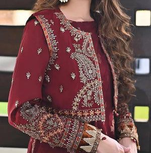 Grace W291- Embroidered 3pc Kataan Silk dress With Embroidered chiffon dupatta.