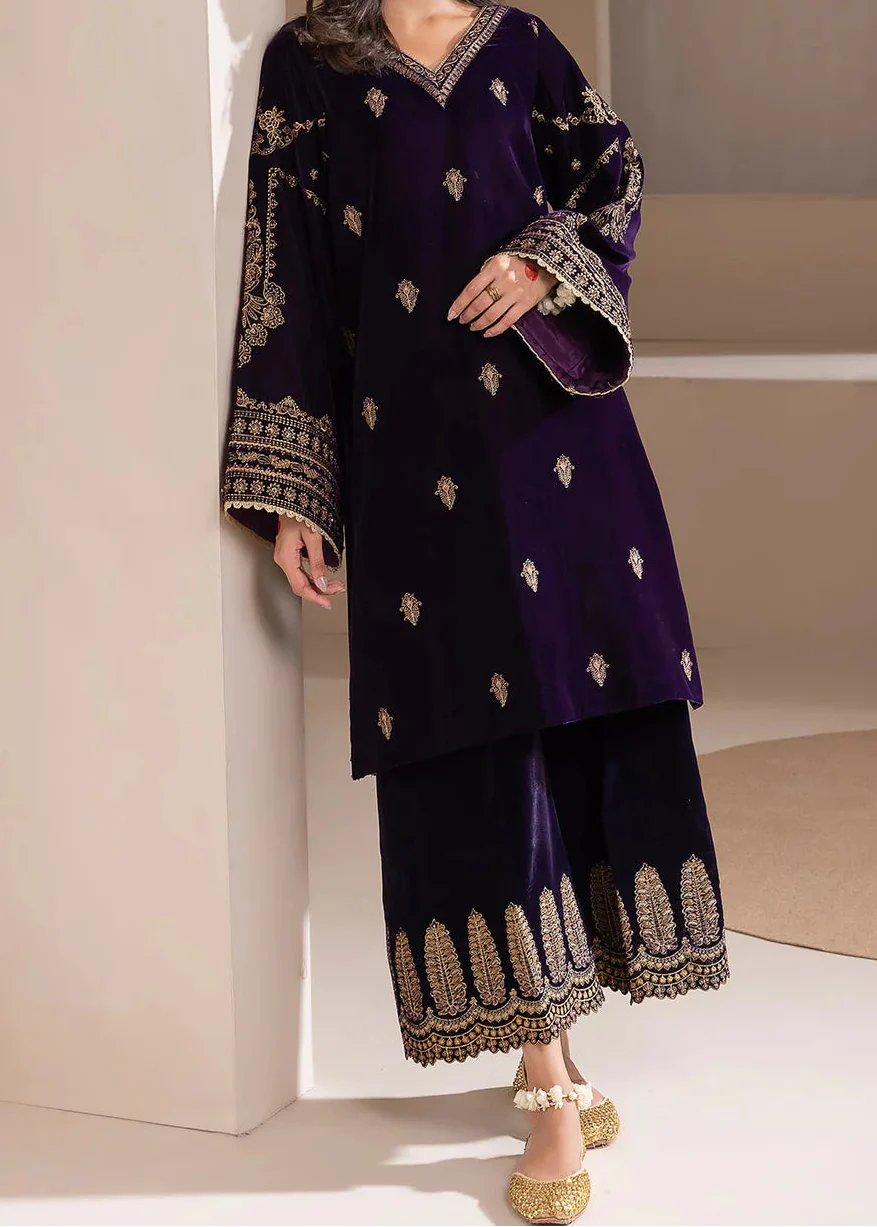 Grace Z-(W937) - Stitched Embroidered 2pc Velvet Dress.