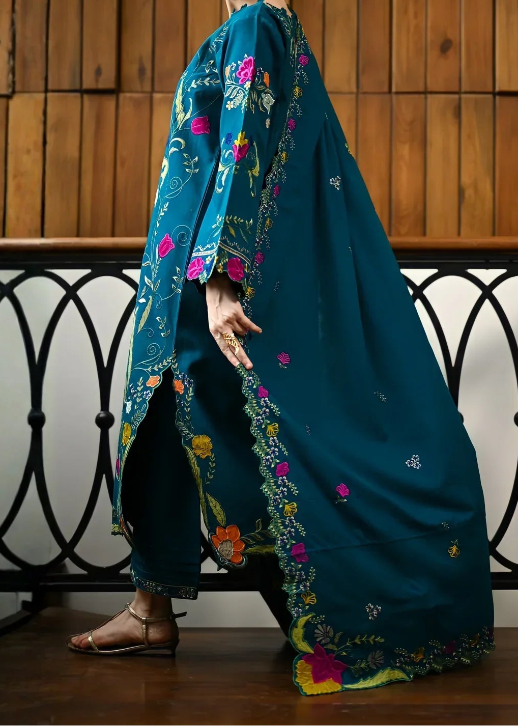 Grace W974-Embroidered 3pc Marina Dress With Embroidered Marina Shawl.