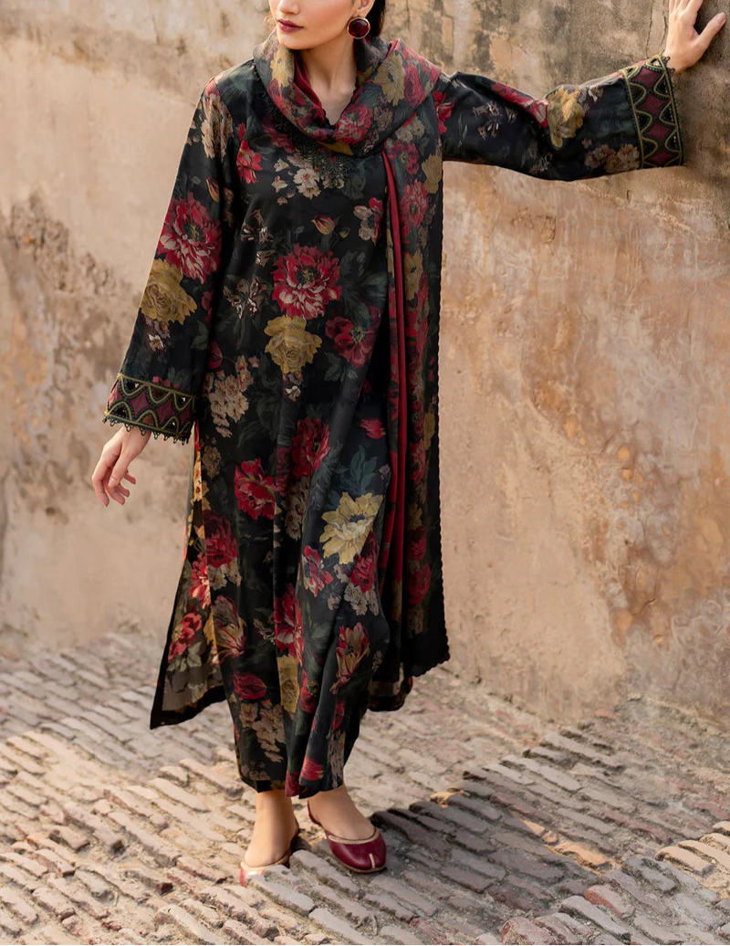 Grace W591-Printed 3pc karandi Dress With Printed karandi Shawl.