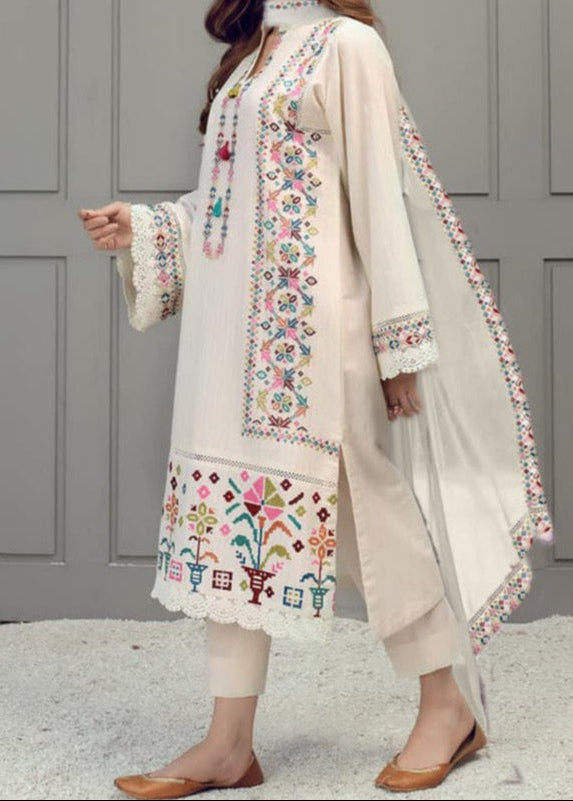 Grace S1247-Embroidered 3pc Lawn Dress With Embroidered Chiffon Dupatta.