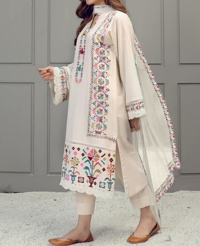 Grace S545- Embroidered 3pc lawn dress with Embroidered Chiffon dupatta.