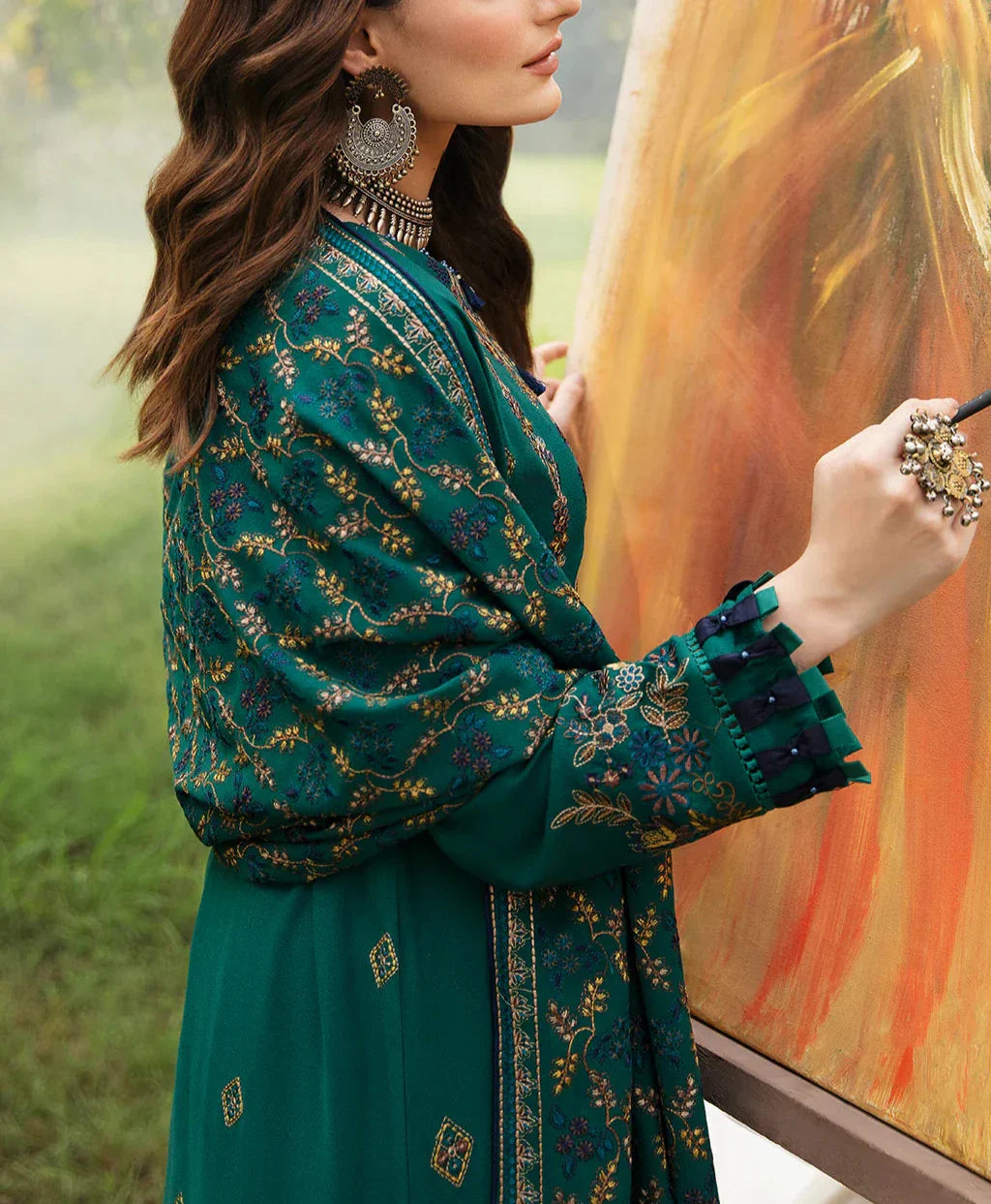 Grace Z-(W490)- Stitched Embroidered 3pc marina dress with Embroidered marina shawl.