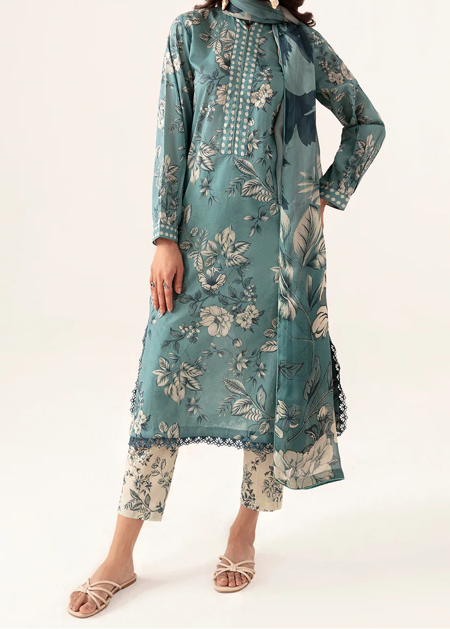 Grace W808 - Digital Printed 3pc Karandi Dress With Digital Printed Karandi Shawl.