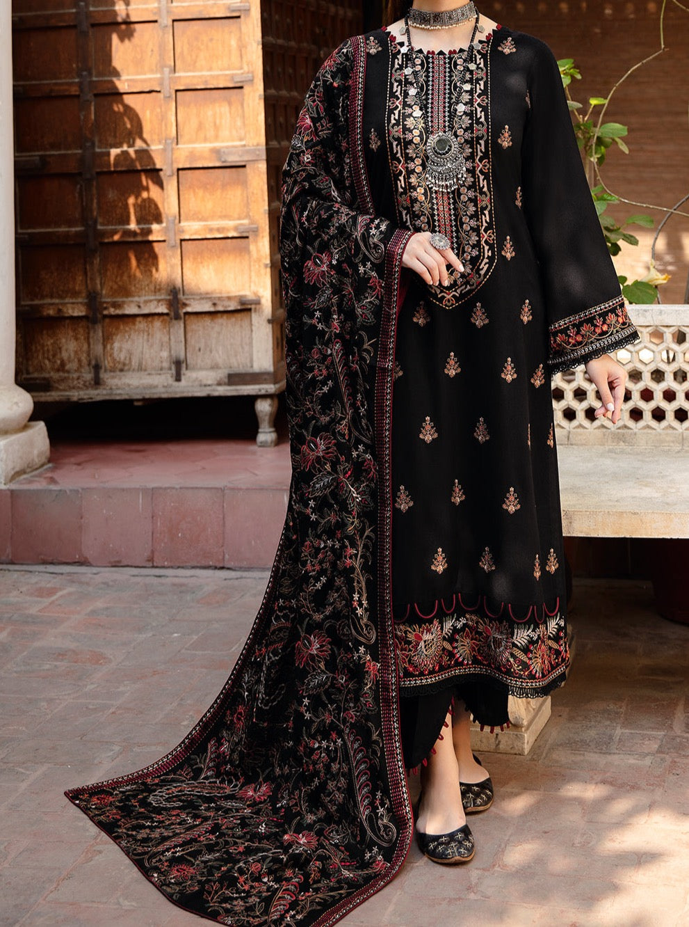 Grace W189-Embroidered 3pc marina dress with Embroidered marina shawl.