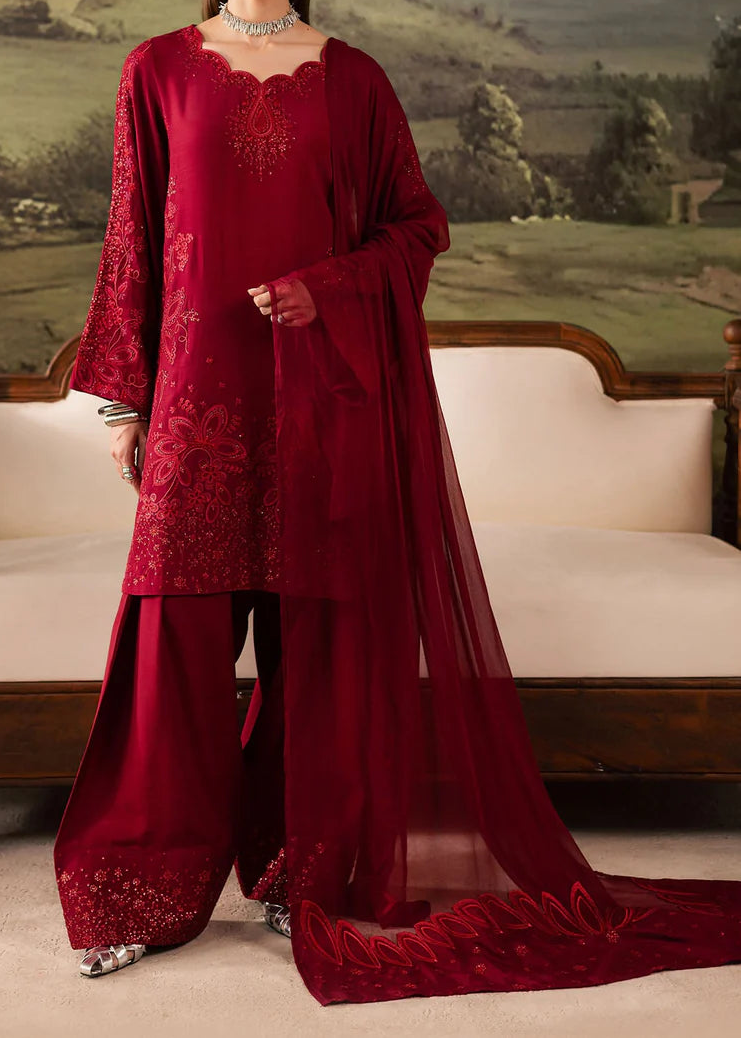 Grace W933-Embroidered 3pc Marina Dress With Embroidered Chiffon Dupatta.