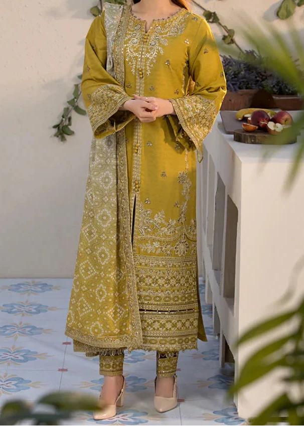 Grace W941-Embroidered 3pc Marina Dress With Printed Shawl.