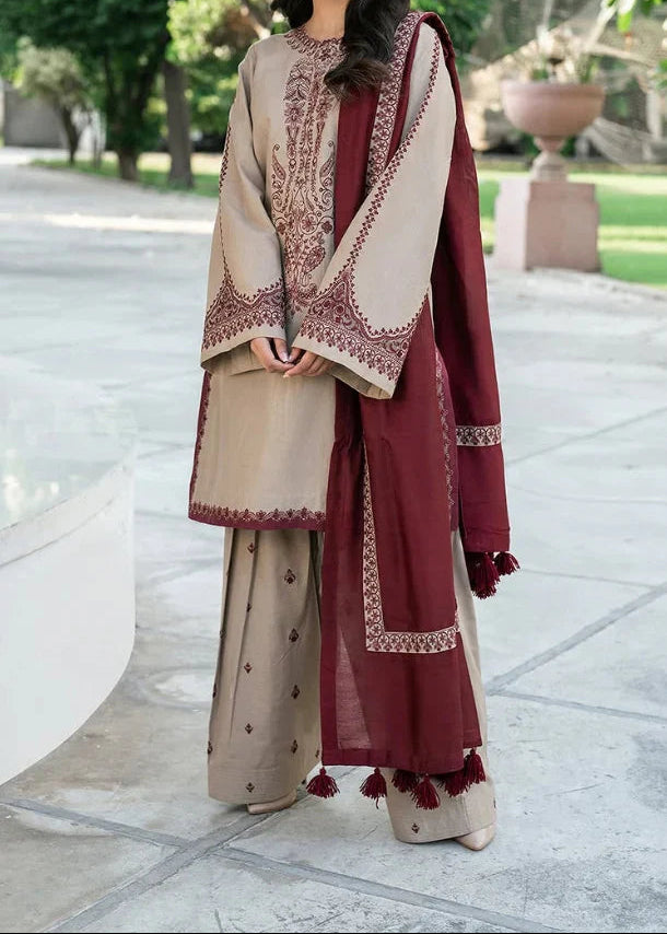 Grace W709-Embroidered 3pc Marina Dress With Printed Shawl