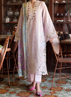 Grace S425 -Embroidered 3pc cotton lawn dress with digital printed silk dupatta
