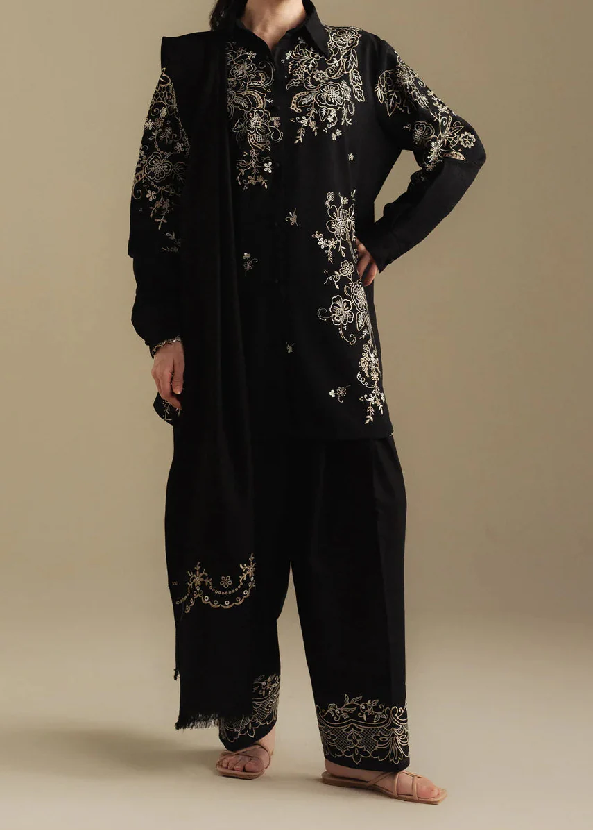 Grace Z-(W929) - Stitched Embroidered 3pc Marina Dress With Embroidered Marina Shawl.