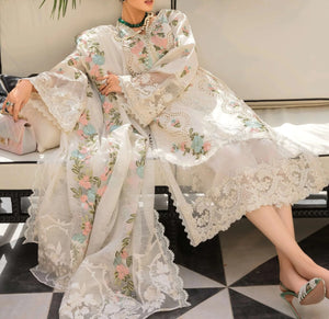 Grace S633-Embroidered 3PC Chickan Lawn with Embroidered Organza dupatta.