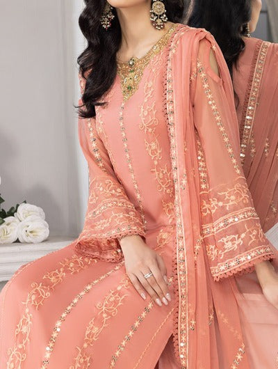 Crayola Peach – Embroidered Chiffon Unstitched 3Pc Suit