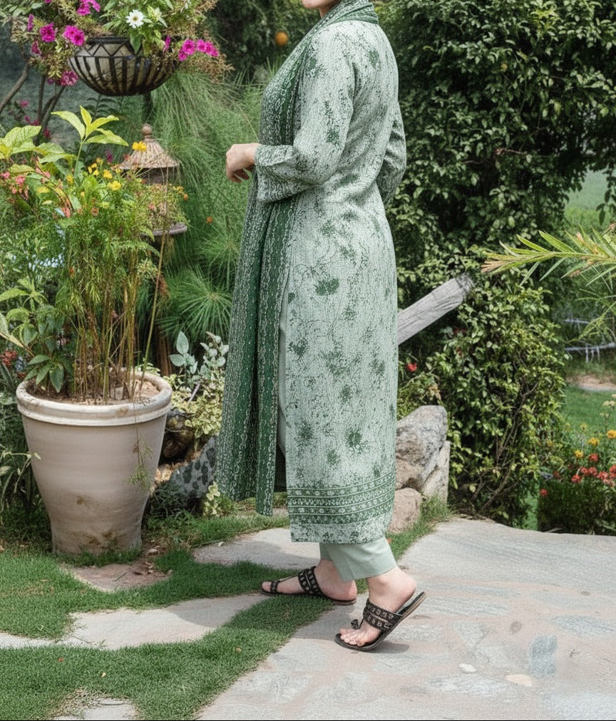 Grace W875 - Digital Printed 3pc Karandi Dress With Digital Printed Karandi Shawl.